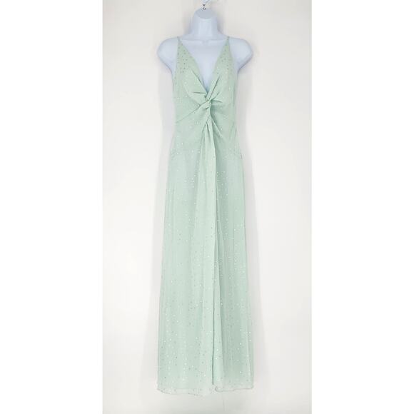 Topshop Mint Green Silver Polka Dot Twist Front Maxi Dress Women’s Size 6 - Picture 2 of 10
